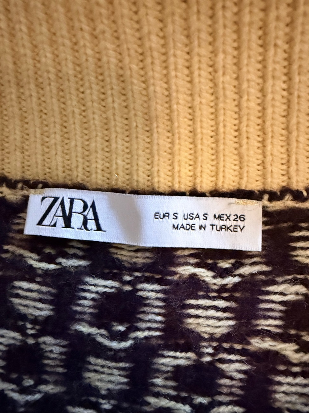 ZARA Yellow & Brown Geometric Knit Cardigan - Picture 8 of 14